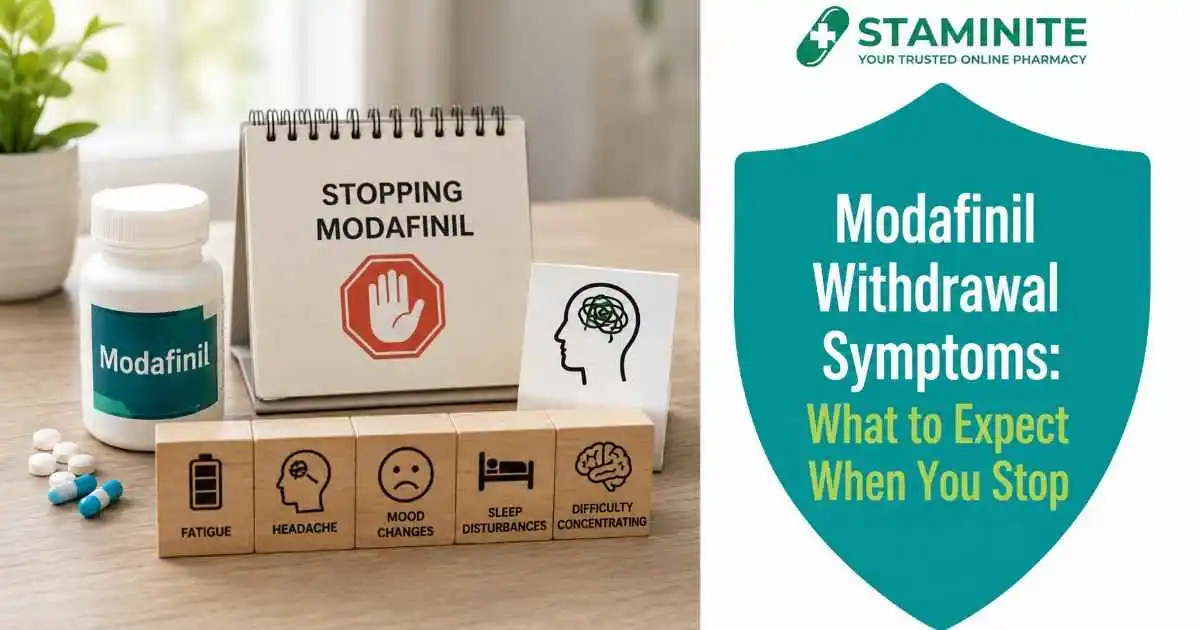 Modafinil withdrawal symptoms timeline showing fatigue, mood changes and safe tapering tips